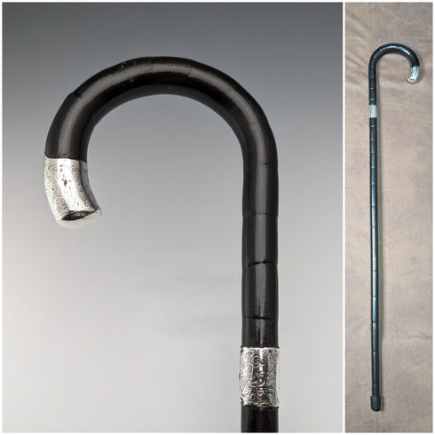 1911年 英国アンティーク 紳士用ステッキ 純銀装飾 ブラックシャフト 85cm Henry Tracy Sons